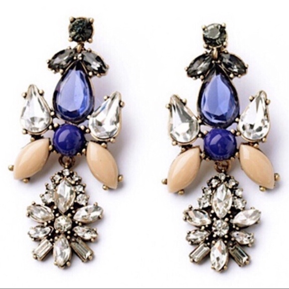 DRAMATIC BLUE CRYSTAL STATEMENT EARRINGS - Picture 1 of 2